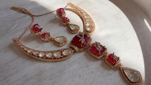 Classical Modern Kundan Ruby Hasli Necklace Set | Indian Bridal Hasli | Statement Wedding Jewelry - Niyati
