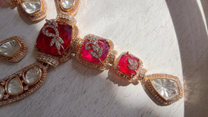 Classical Modern Kundan Ruby Hasli Necklace Set | Indian Bridal Hasli | Statement Wedding Jewelry - Niyati