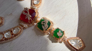 Classical Modern Kundan Ruby Green Hasli Necklace Set | Indian Bridal Hasli | Statement Wedding Jewelry - Niyati