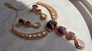 Classical Modern Kundan Blue Purple Hasli Necklace Set | Indian Bridal Hasli | Statement Wedding Jewelry - Niyati