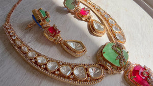 Classical Modern Kundan Mint Ruby Hasli Necklace Set | Indian Bridal Hasli | Statement Wedding Jewelry - Niyati