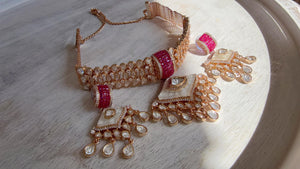 Bridal Mother of Pearl Moissanite Choker Necklace Set | Kundan Moissanite Wedding Jewelry | Indian Bridal Necklace Set - Deane