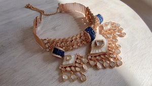 Bridal Mother of Pearl Moissanite Choker Necklace Set | Kundan Moissanite Wedding Jewelry | Indian Bridal Necklace Set - Deane