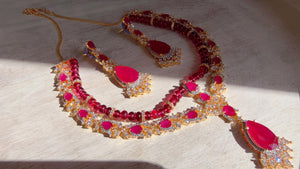 Ruby 2 Layer Two-Tone CZ Diamond Necklace Set | Double Strand Bridal Necklace with Matching Earrings - Bella