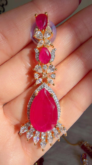 Ruby 2 Layer Two-Tone CZ Diamond Necklace Set | Double Strand Bridal Necklace with Matching Earrings - Bella