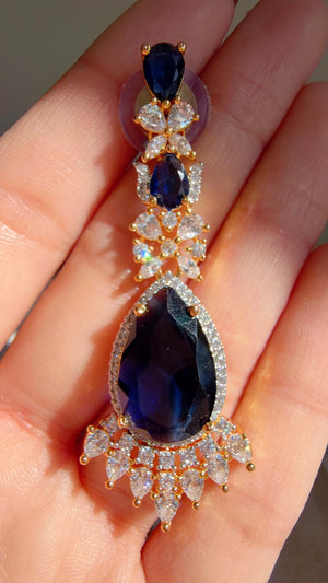 Royal Blue 2 Layer Two-Tone CZ Diamond Necklace Set | Double Strand Bridal Necklace with Matching Earrings - Bella