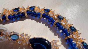 Royal Blue 2 Layer Two-Tone CZ Diamond Necklace Set | Double Strand Bridal Necklace with Matching Earrings - Bella