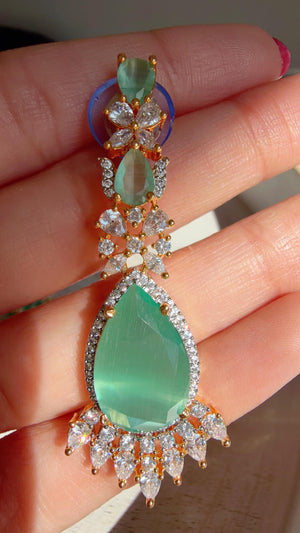 Mint 2 Layer Two-Tone CZ Diamond Necklace Set | Double Strand Bridal Necklace with Matching Earrings - Bella
