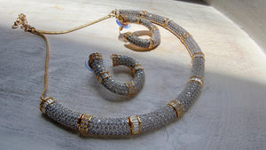 2 tone diamond collar Necklace and Stud Earrings Set | Moissanite CZ Jewelry | Luxury Statement Set