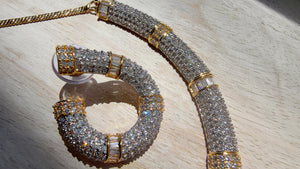 2 tone diamond collar Necklace and Stud Earrings Set | Moissanite CZ Jewelry | Luxury Statement Set