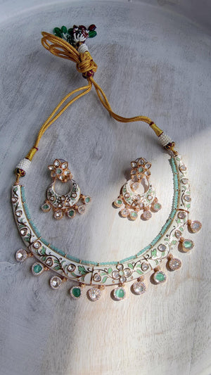 Mint kundan Polki Choker Necklace Set Indian Bridal Wedding Jewelry / diamond Hasli /Indian Wedding jewelry