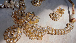 Pachi Kundan Bridal peacock Necklace Set | Moissanite Polki Kundan Necklace | Indian Wedding Jewelry | Statement Necklace