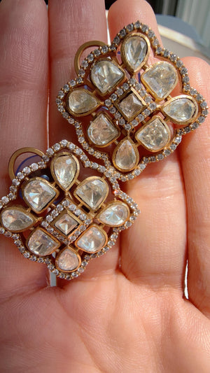 Moissanite diamond Kundan Studs /Indian Jewelry /Statement Stud Earring/Kundan Stud Earrings/Cz Studs/Diamond Studs