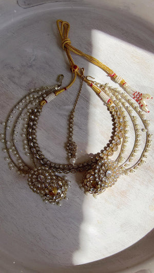 Antique Polki Kundan Mint Necklace Set with Bahubali Jhumka & Maang Tikka | Indian Bridal Jewelry