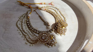 Antique Polki Kundan Mint Necklace Set with Bahubali Jhumka & Maang Tikka | Indian Bridal Jewelry