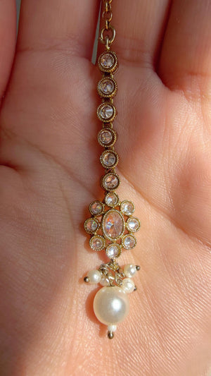 Antique Polki Kundan Mint Necklace Set with Bahubali Jhumka & Maang Tikka | Indian Bridal Jewelry