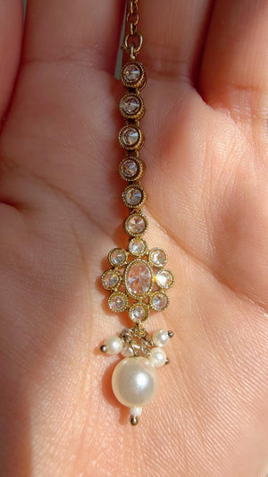 Antique Polki Kundan Mint Necklace Set with Bahubali Jhumka & Maang Tikka | Indian Bridal Jewelry