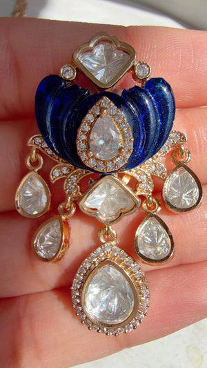 Blue Kundan Diamond Necklace Set | Indian Bridal Wedding Jewelry | Traditional Bridal Statement Necklace