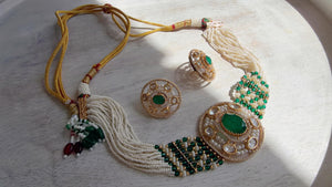 Green Kundan Diamond Necklace Set | Indian Bridal Wedding Jewelry | Traditional Bridal Statement Necklace