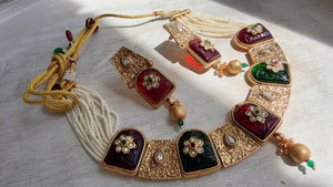 Traditional Kundan Statement Ruby Necklace Set/Indian Bridal Jewelry/Gold Finish Wedding Necklace - Heritage