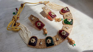 Traditional Kundan Statement Ruby Necklace Set/Indian Bridal Jewelry/Gold Finish Wedding Necklace - Heritage