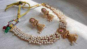 Peacock Pearl Choker Necklace Set | Guttapusalu Temple Jewelry | Rajwadi Antique Gold Indian Bridal Set
