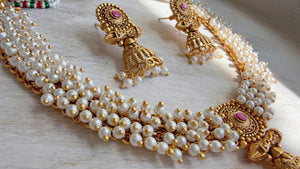 Peacock Pearl Choker Necklace Set | Guttapusalu Temple Jewelry | Rajwadi Antique Gold Indian Bridal Set