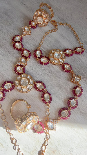 Moissanite Kundan Haath Phool Hath Panja Bracelet Ring Set | Polki Hand Harness | Indian Bridal Jewelry | Ruby Hand Jewelry - Bella