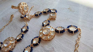 Moissanite Kundan Haath Phool Hath Panja Bracelet Ring Set | Polki Hand Harness | Indian Bridal Jewelry | Blue Hand Jewelry - Bella