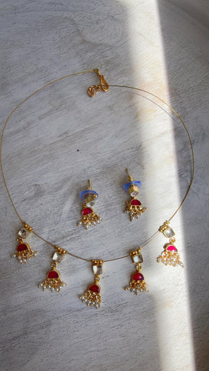 Pachi Kundan Invisible Jewelry Set | Elephant Kundan Jadau Invisible Necklace | Simple Drop Choker