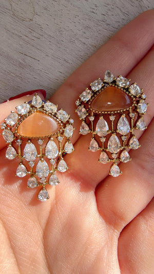 Chandelier Diamond Peach Studs/Moissanite Kundan Studs /Indian Jewelry /Statement Stud Earring/