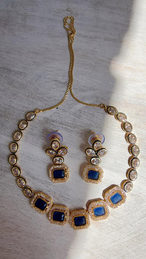 Polki Kundan Blue Necklace Set with Earrings | Indian Bridal Wedding Necklace | Traditional Polki Necklace - Mehak