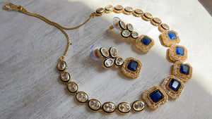 Polki Kundan Blue Necklace Set with Earrings | Indian Bridal Wedding Necklace | Traditional Polki Necklace - Mehak