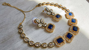 Polki Kundan Blue Necklace Set with Earrings | Indian Bridal Wedding Necklace | Traditional Polki Necklace - Mehak