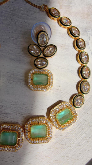 Polki Kundan Mint Necklace Set with Earrings | Indian Bridal Wedding Necklace | Traditional Polki Necklace - Mehak