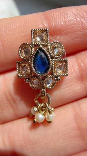 Petite look Antique Polki Kundan blue Necklace Set with stud Earrings and Tikka | Indian Jewelry | Bridal Jewelry Kaur