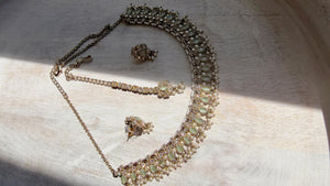 Petite look Antique Polki Kundan Mint Necklace Set with stud Earrings and Tikka | Indian Jewelry | Bridal Jewelry Kaur
