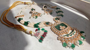 Emerald Green Kundan Rani Haar Necklace Set | Kundan Diamond Long Necklace | Indian Bridal Jewelry | Indian Wedding Necklace - Mary