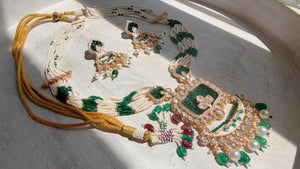 Emerald Green Kundan Rani Haar Necklace Set | Kundan Diamond Long Necklace | Indian Bridal Jewelry | Indian Wedding Necklace - Mary