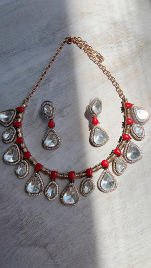 Diamond Coral Hasli Necklace Set | Indian Bridal Hasli | Statement Wedding Jewelry