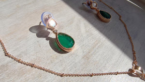 Green Drop Pendant Necklace Set with Earrings | Gold Finish CZ Jewelry | Minimal Indian Necklace | Elegant Party Wear Jewelry