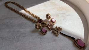 Sabyasachi-Inspired Ruby Pink Long Chain Necklace Set | Kundan Stone Bridal Jewelry | Indian Wedding Necklace – Naina