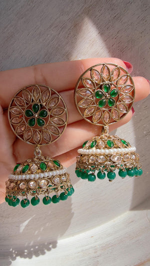 Kundan Polki Gold Jhumka Earrings – Antique Temple Jewelry for Weddings
