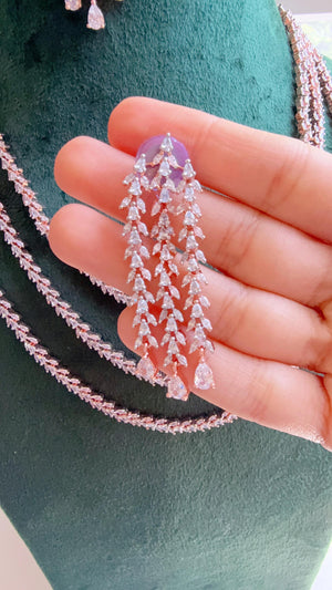 Rose Gold triple Layer Long Diamond CZ Necklace | Elegant Multi-Layer Cubic Zirconia Necklace | Statement Party & Bridal Jewelry