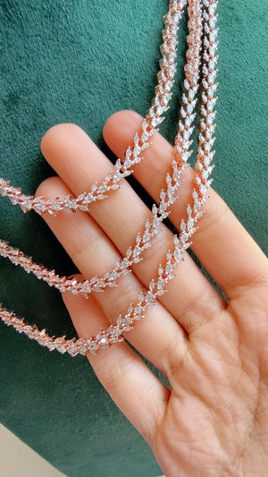 Rose Gold triple Layer Long Diamond CZ Necklace | Elegant Multi-Layer Cubic Zirconia Necklace | Statement Party & Bridal Jewelry