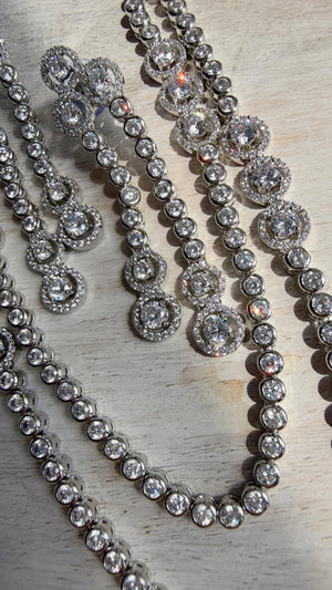 Silver Double Layer Diamond Tennis Necklace | Bridal Choker | Indian Diamond Necklace | CZ Tennis Necklace