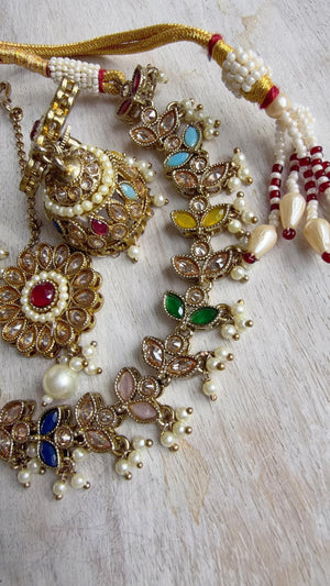 Silver Polki Kundan Multi Necklace Set with Earrings and Tikka | Wedding Bridal Necklace | Indian Jewelry | Bridal Jewelry | Alia