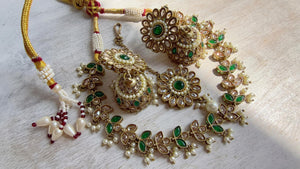 Antique Polki Kundan Green Necklace Set with Earrings and Tikka | Wedding Bridal Necklace | Indian Jewelry | Bridal Jewelry | Alia