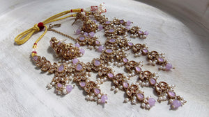 Polki Kundan Choker Necklace Set – Purple Indian Bridal Jewelry, Antique Mehndi Plated Wedding Choker - Nimrit