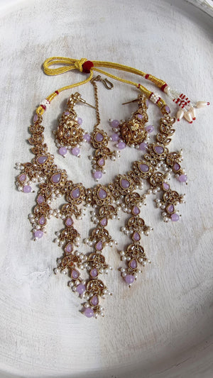 Polki Kundan Choker Necklace Set – Purple Indian Bridal Jewelry, Antique Mehndi Plated Wedding Choker - Nimrit